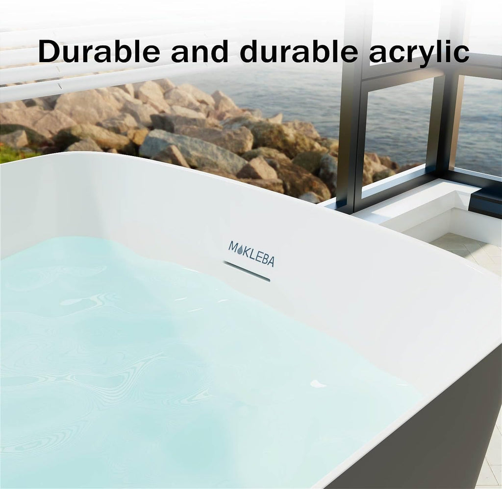 47' Lucite Acrylic Freestanding Bathtub，Square Shape Janpanese Soaking Tub,Toe-tap Chrome Right Drain, Slotted Overflow, cUPC Certified,Glossy 37°Gray