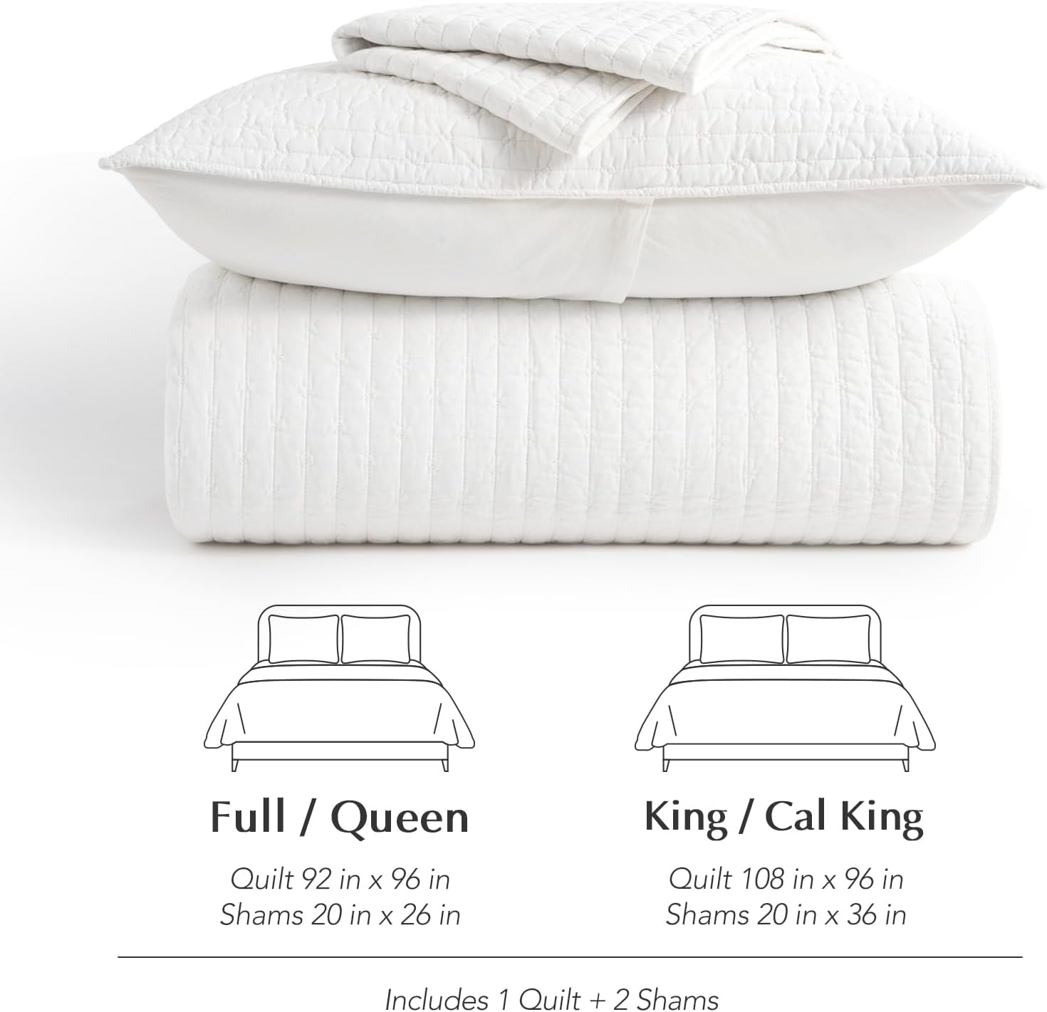 EVERGRACEHOME Cross Stitch Pre-Washed Cotton Quilt Bedding Set Queen Size, Oversized 3 Pieces Lightweight Bedspread Coverlet for All Season, with 2 Matching Shams, Bright White, 92'x96'