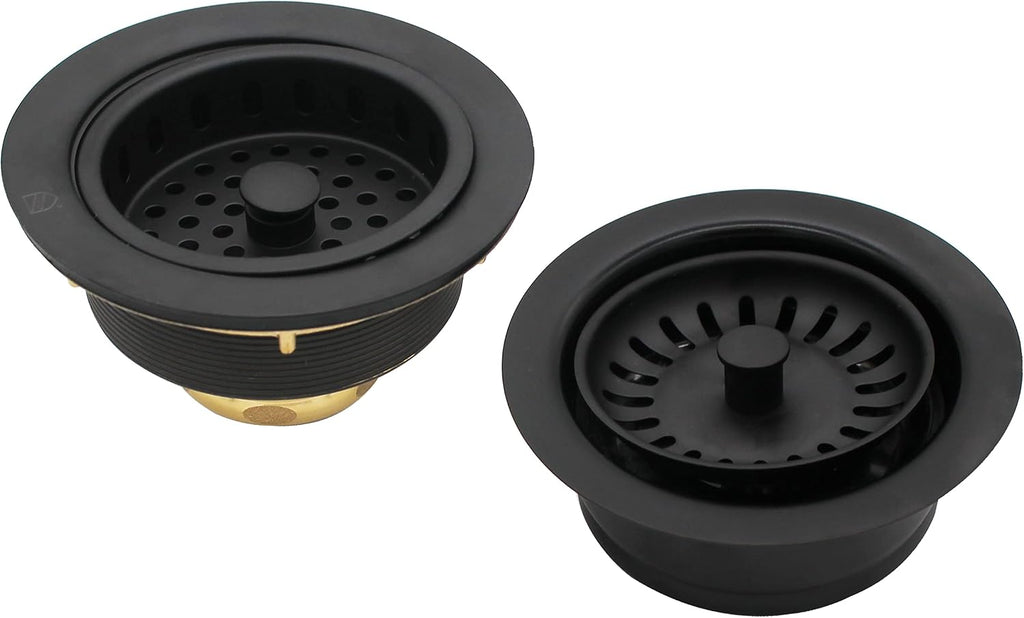 Westbrass CO2165S-62 COMBO PACK 3-1/2' Post Style Large Kitchen Sink Basket Strainer and Waste Disposal Drain Flange with Basket Strainer, Matte Black