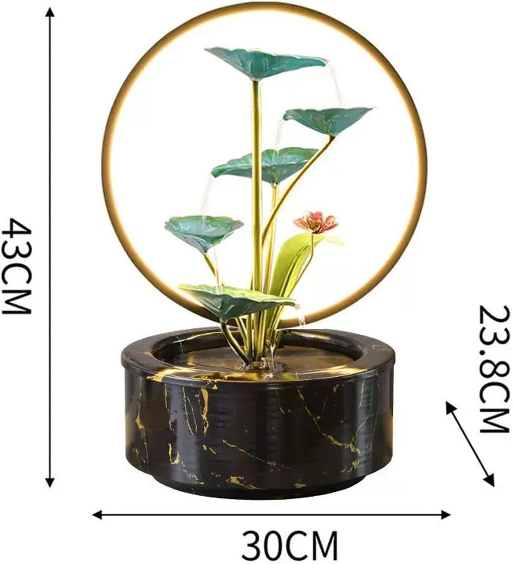 HIHELO Desktop Fountain Indoor Fountain 5 Tiers Lotus Leaf Tabletop Fountain Relaxing Waterfall Room Decoration LED with Round Scene Light Water Fountain Outdoor (Color : White)