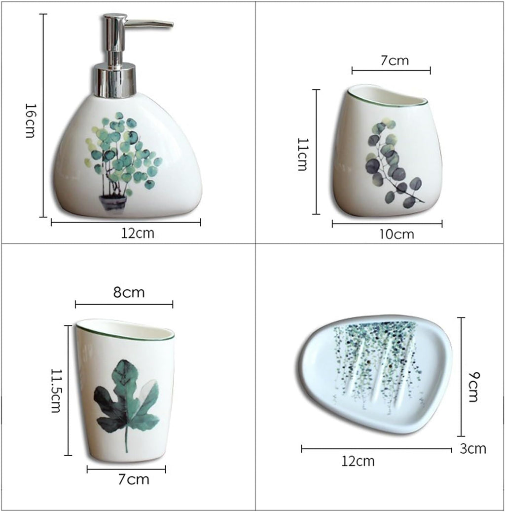 Bathroom Accessories Set Soap Dispenser Set White Bathroom Accessory Sets with Toothbrush Cup Dish Holder for Apartment Dormitory Victorian Decor(Green a)