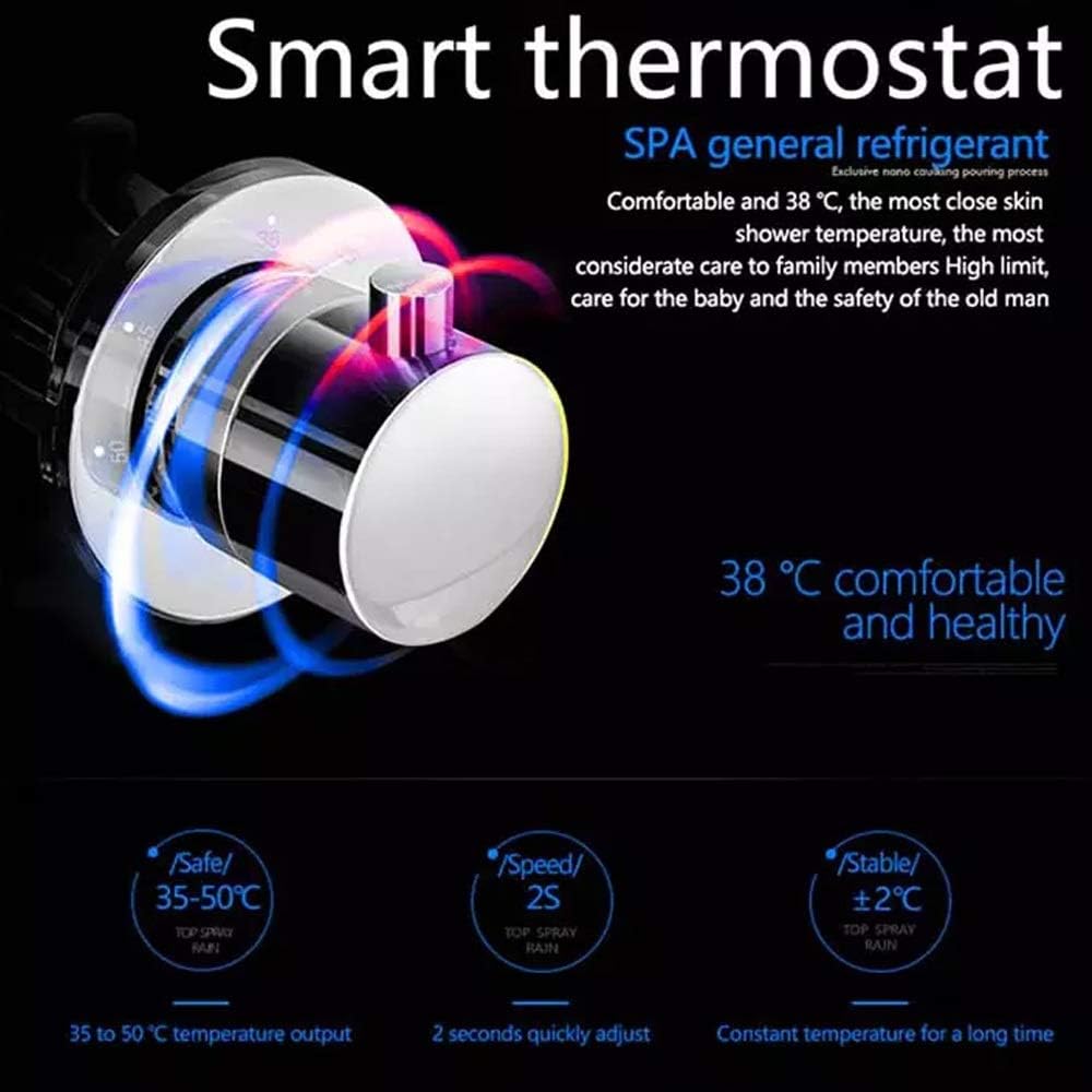 Shower Head Overhead Shower Thermostat Rotate 360 Degrees Led Smart Light Rainfall Shower Set Floor drain (Color : Silver)