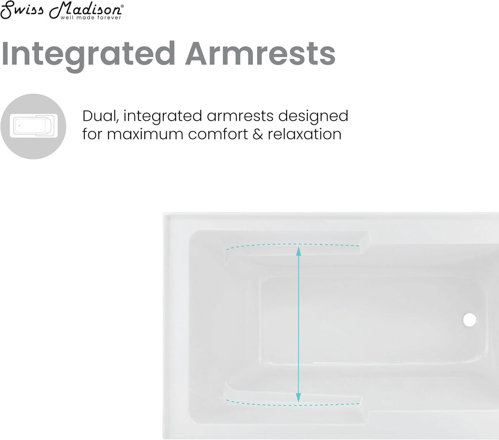 Voltaire 48' x 30' Right-Hand Drain Alcove Integrated Armrest Bathtub with Apron