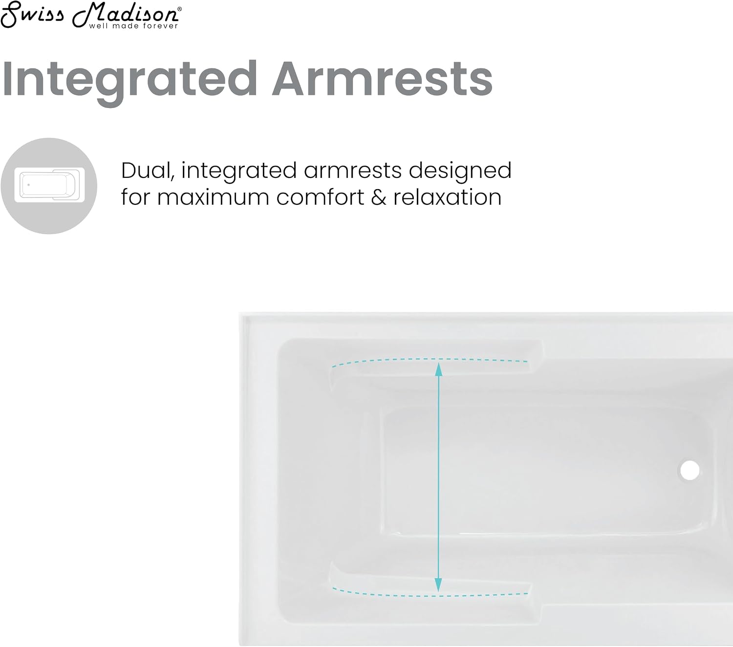 Voltaire 48' x 30' Right-Hand Drain Alcove Integrated Armrest Bathtub with Apron