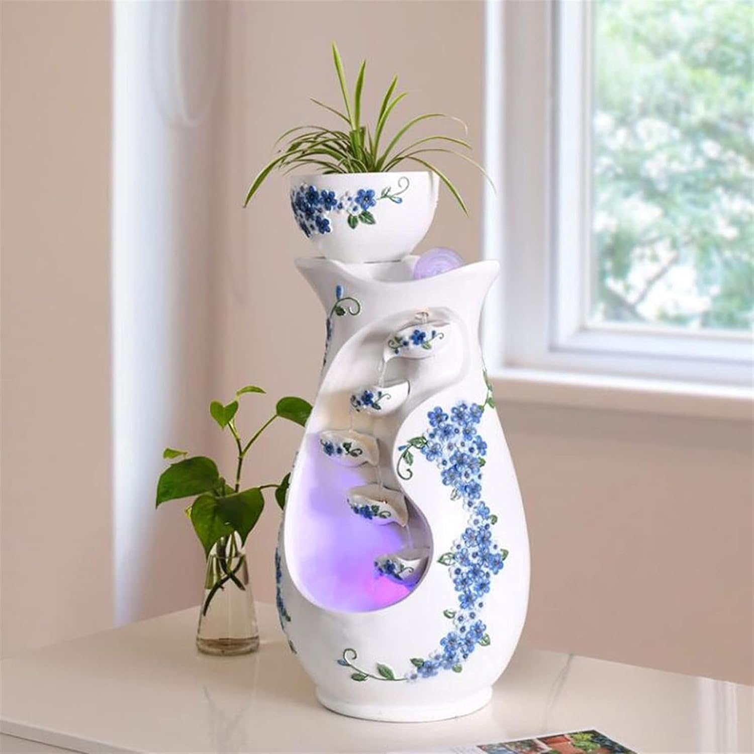 Vase Shaped Fountain, Tabletop Fountain Indoor Zen Relaxation for Home Office Décor, Creative Resin Fountains