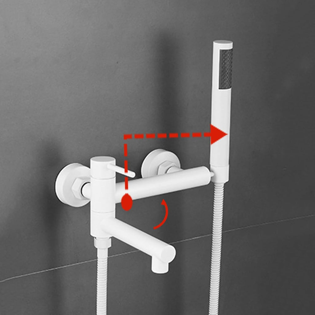 BiaoTeng Wall Mount Tub Faucet with Handheld Shower Hot and Cold Brass Single Handle Wall Mount Bath Tub Faucet Set White
