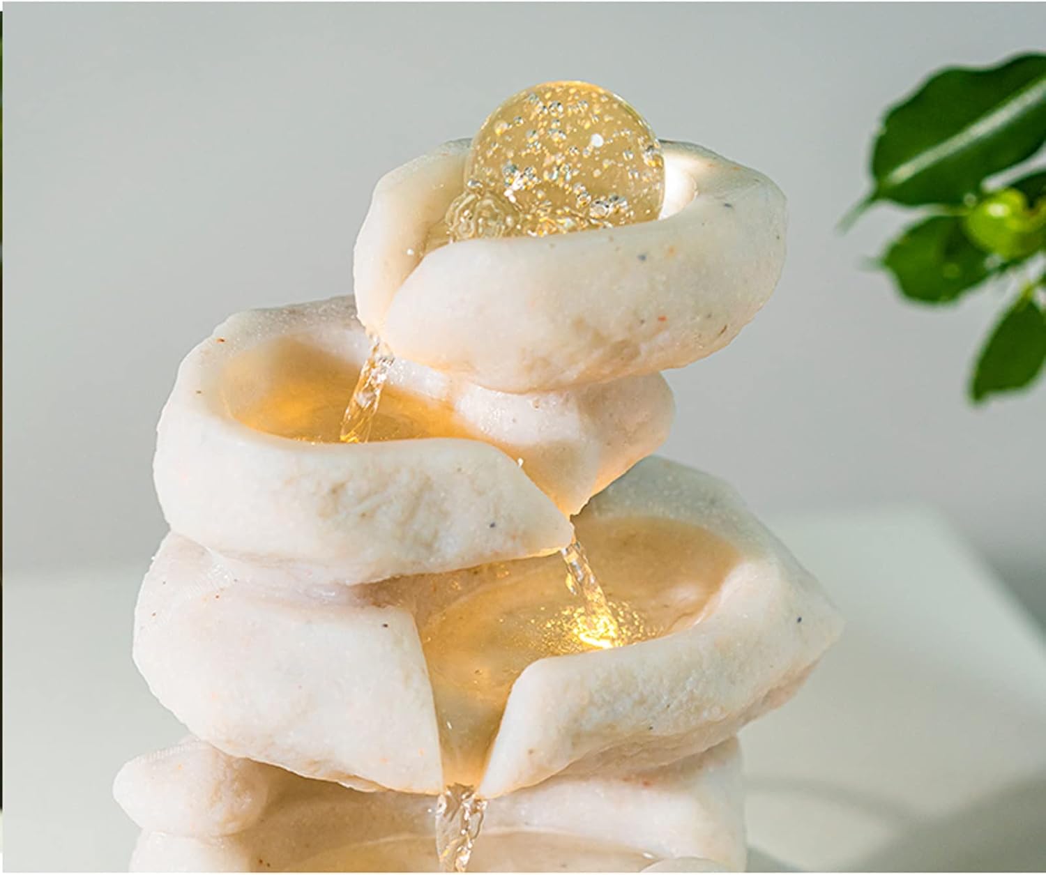 Tabletop Fountain Waterfall Indoor Tabletop Fountain with LED Lights, Decorative Tiered Rock and Waterfall Design, Quiet and Soothing Water Sound, Small 13.7 Inch Desktop Size Water Fountain Indoor Wa