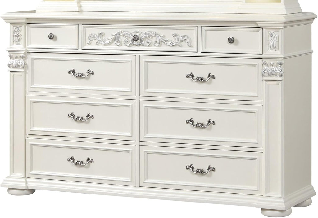 First of a Kind Platinum White Queen 5 Piece Bedroom Set