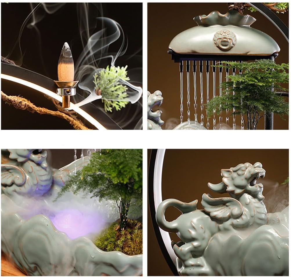 GUERNSEY Tabletop Fountain Chinese Style Water Ornaments Home Living Room Fountain Circulating Water Ornaments Office Desktop Fountain Ornaments Indoor Waterfall Feature Indoor Fountain