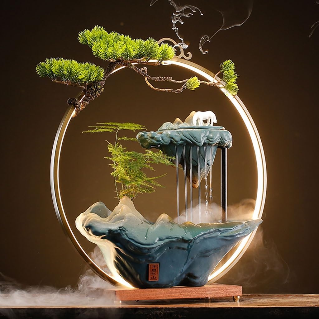 GUERNSEY Tabletop Fountain Chinese Creative Rockery and Flowing Water Ornaments Home Living Room Desktop Circulating Water Fountain Ornaments Indoor Waterfall Feature Indoor Fountain