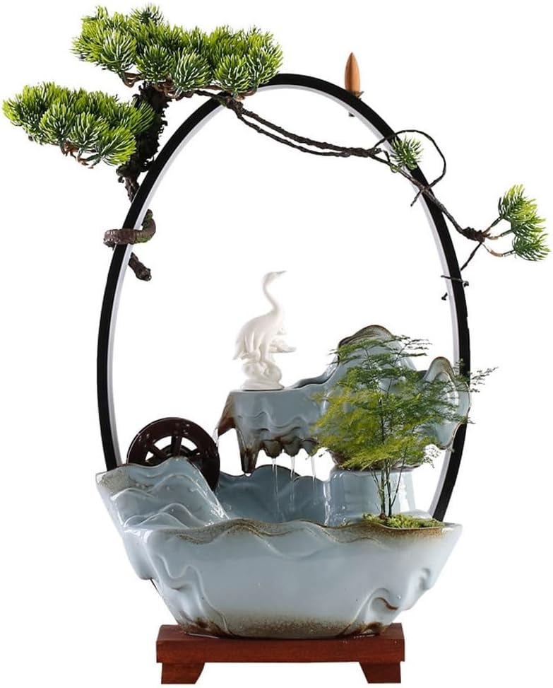 GUERNSEY Tabletop Fountain Chinese Flowing Water Rockery Desktop Fountain Ornaments Office Ceramic Desktop Fountain Living Room Desktop Decorations Indoor Waterfall Feature Indoor Fountain