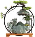 Indoor Fountain Ceramic Tabletop Fountain with LED Light Ring and Backflow Incense Burner Holder Circulating Water Feature