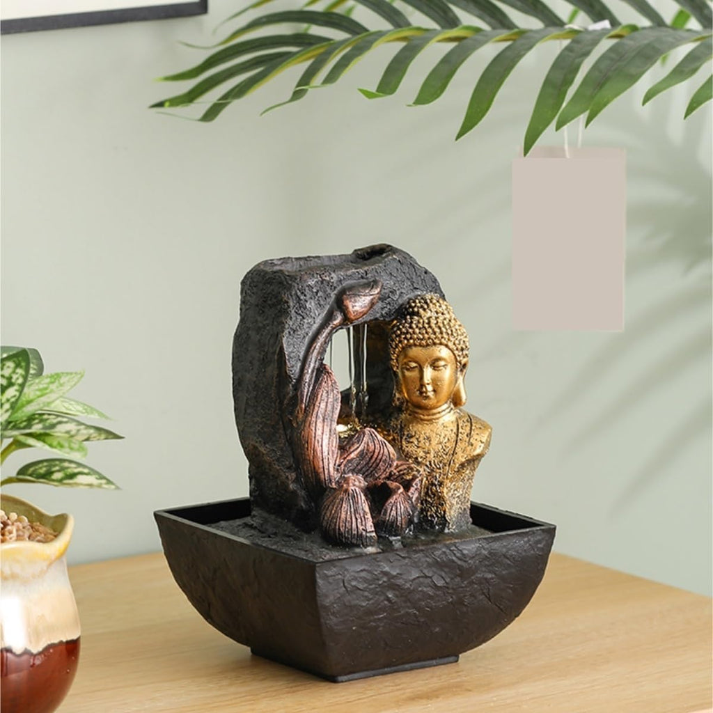 GUERNSEY Tabletop Fountain Chinese Buddha Statue Water Ornaments Resin Desk Desktop Fountain Living Room Fortune Decoration Indoor Fountain