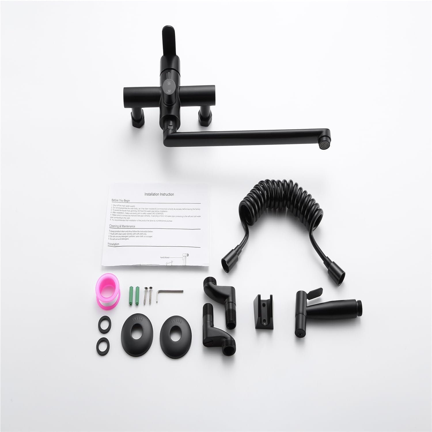 Bathroom Taps with Shower Mixer and Basin Tap Set, 304 Stainless Steel Bath Faucet Wall Mounted Mixer Taps, Hot and Cold 2 Function Taps, Bathtub Shower Faucet Set,Black
