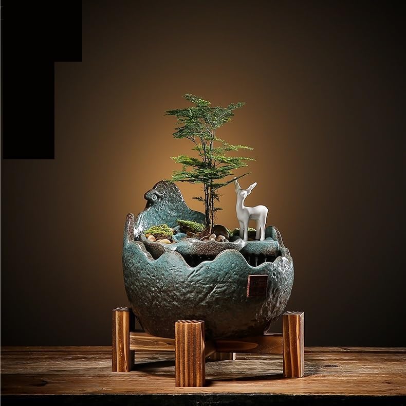GUERNSEY Tabletop Fountain Tabletop Fountain Ceramic Water Fountain Home Living Room Decoration Office Desk Feng Shui Ornaments Indoor Fountain