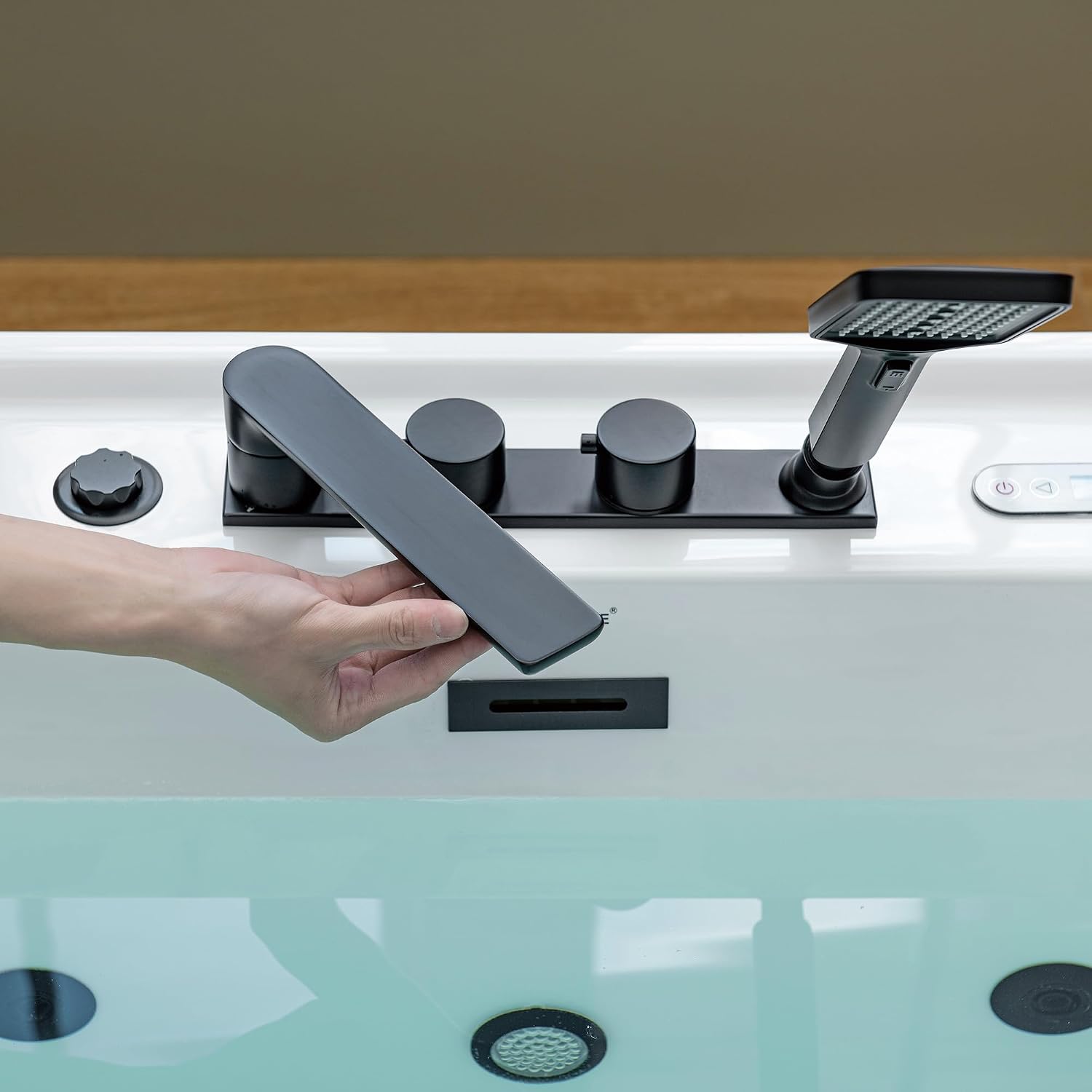 WOODBRIDGE 72' x 35-3/8' Whirlpool and Air Bath Heated Soaking Combination Tub with Adjustable Speed Air Blower, Tub Filler, and LED control panel, Matte Black Finish Trim and Drain Kit, BM500+F0051MB