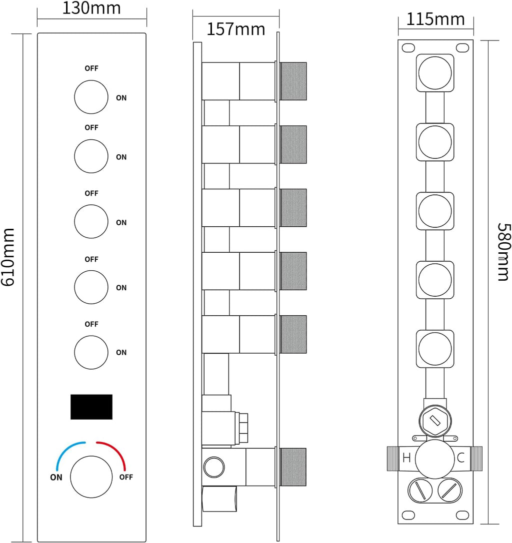 AYIVG Brushed Nickel Thermostatic Rainfall Shower System 16 x 26 Inch Temperature Display Shower Faucet System with Body Jets Smart Ceiling Mount Multi Function 64 Color LED Rainfal Shower Set