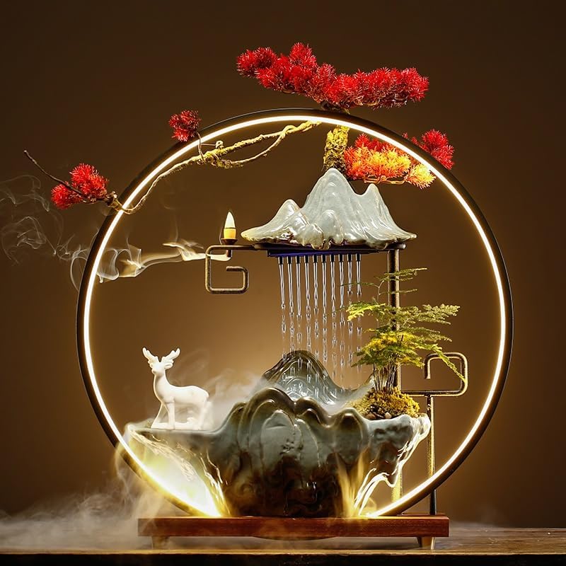 GUERNSEY Tabletop Fountain Tabletop Fountain Flowing Water Ornaments Creative Rockery Fountain Circulating Humidifier Ceramic Home Office Desktop Decoration Indoor Fountain