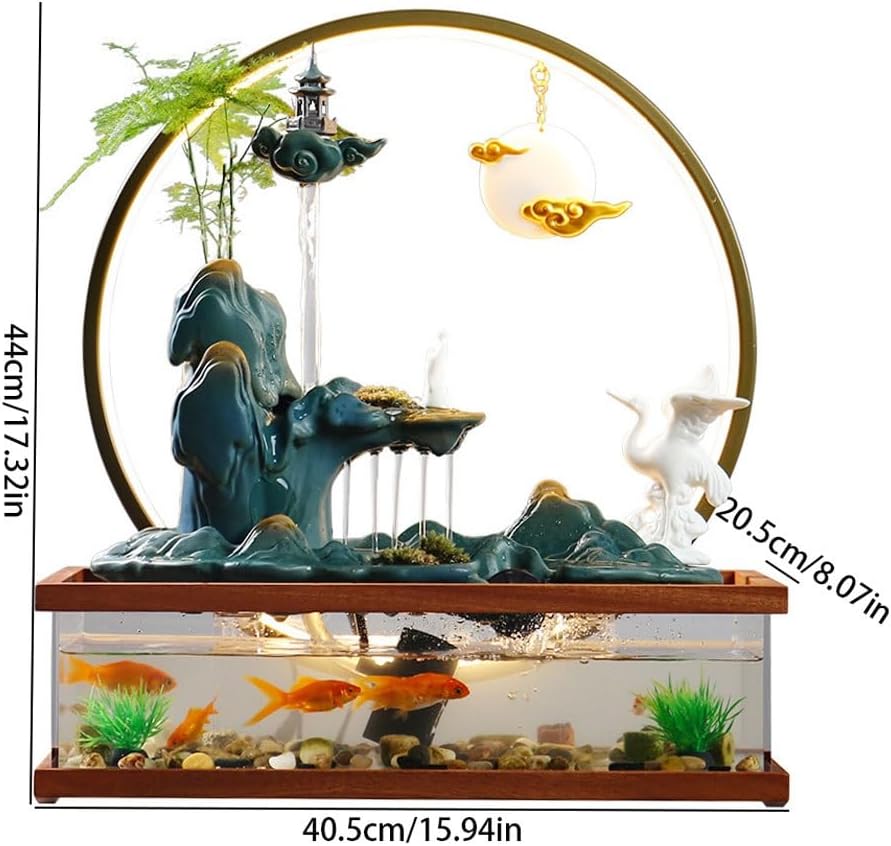 GUERNSEY Tabletop Fountain Desktop Fish Tank Water Ornaments Rockery Fountain Circulating Water Wheel Living Room Porch Chinese Ornaments Indoor Fountain