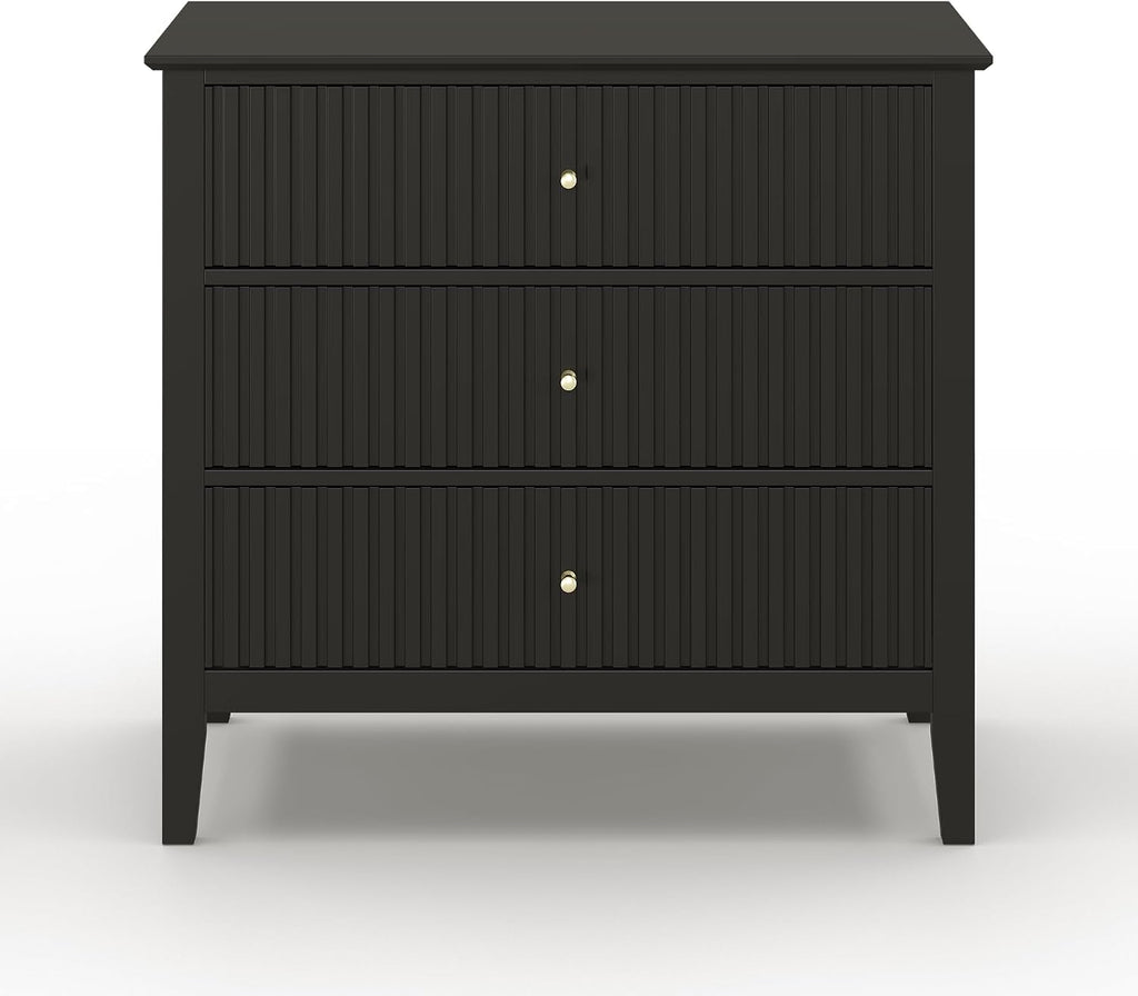 May in Color Large Black Fluted 3 Drawer Dresser Set of 2, Chest of Drawers with Ball Bearing Slide Modern 30 inch Tall Wood Nightstand with Spacious Storage for Bedroom Hallway Living Room Entryway