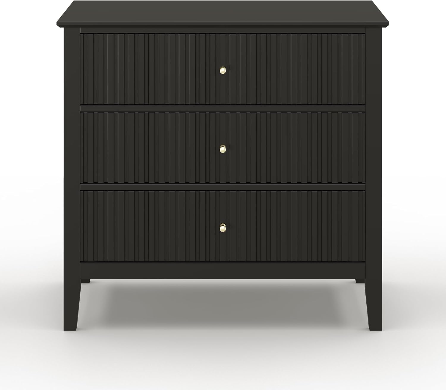 May in Color Large Black Fluted 3 Drawer Dresser Set of 2, Chest of Drawers with Ball Bearing Slide Modern 30 inch Tall Wood Nightstand with Spacious Storage for Bedroom Hallway Living Room Entryway
