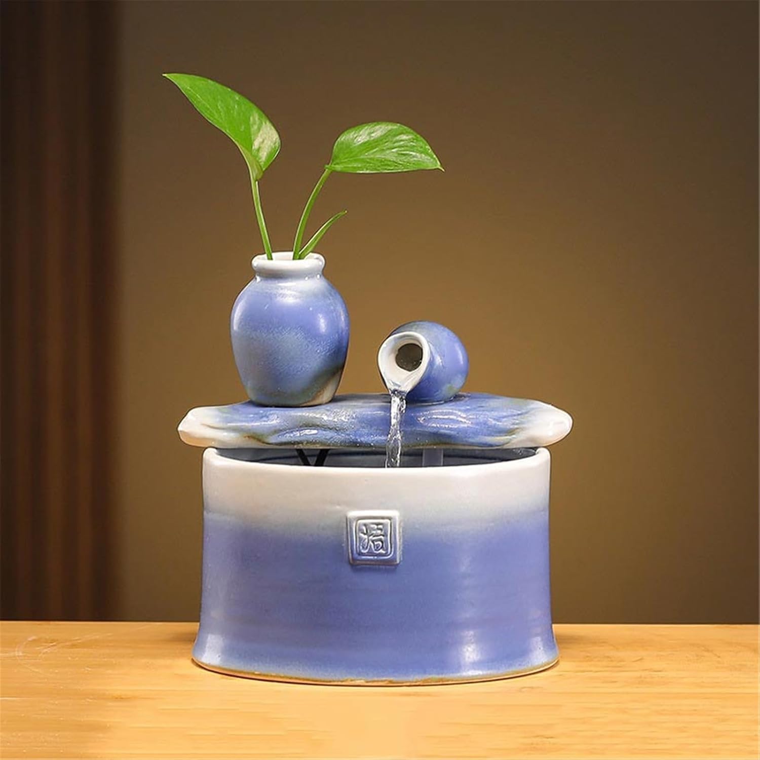 Tabletop Ceramic Tabletop Fountain Small Water Ornamentn for Office Home Decoration Decor(Black)