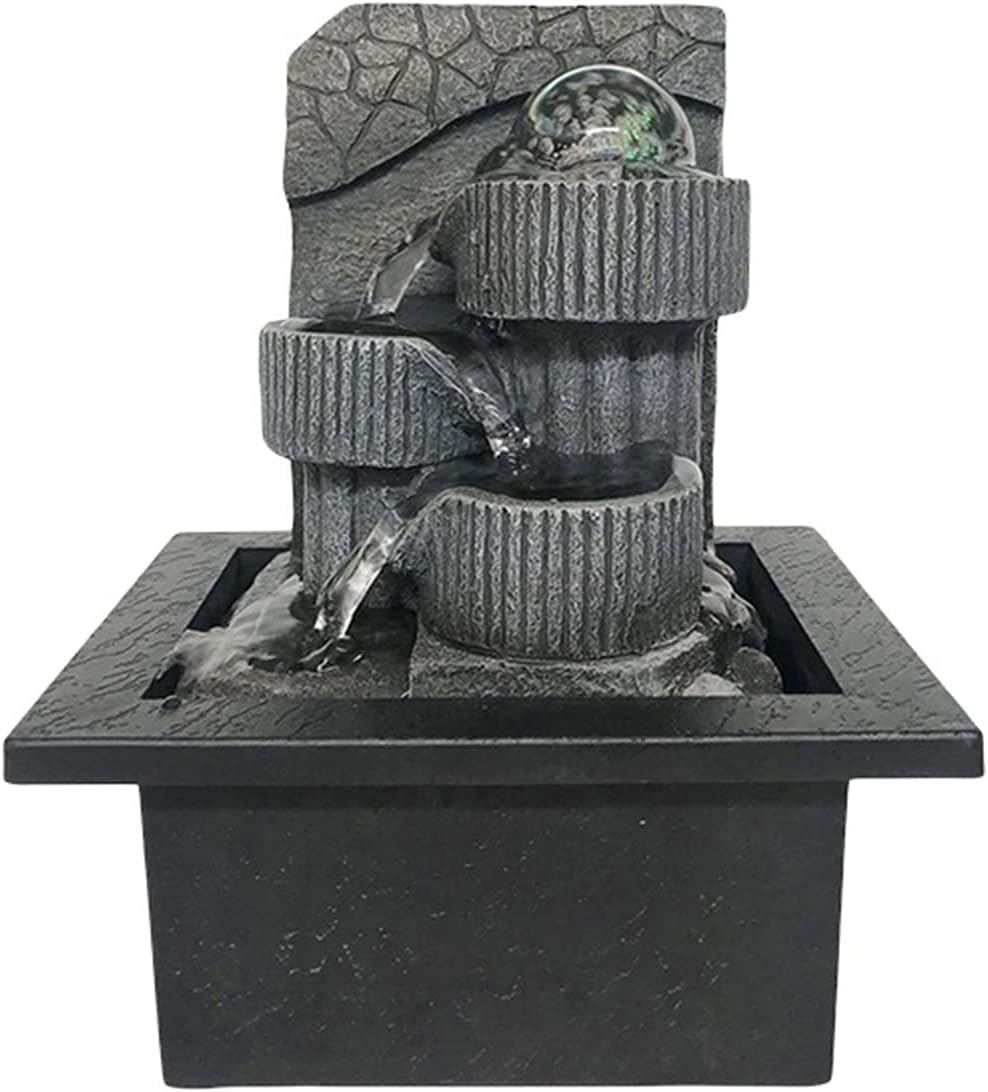 Tabletop Fountain Tabletop Fountain with LED Lights - Indoor Decoration Portable Tabletop Decorative Soothing Relaxation Zen Meditation Waterfall Fountains Desktop Fountains (Color : Brass)