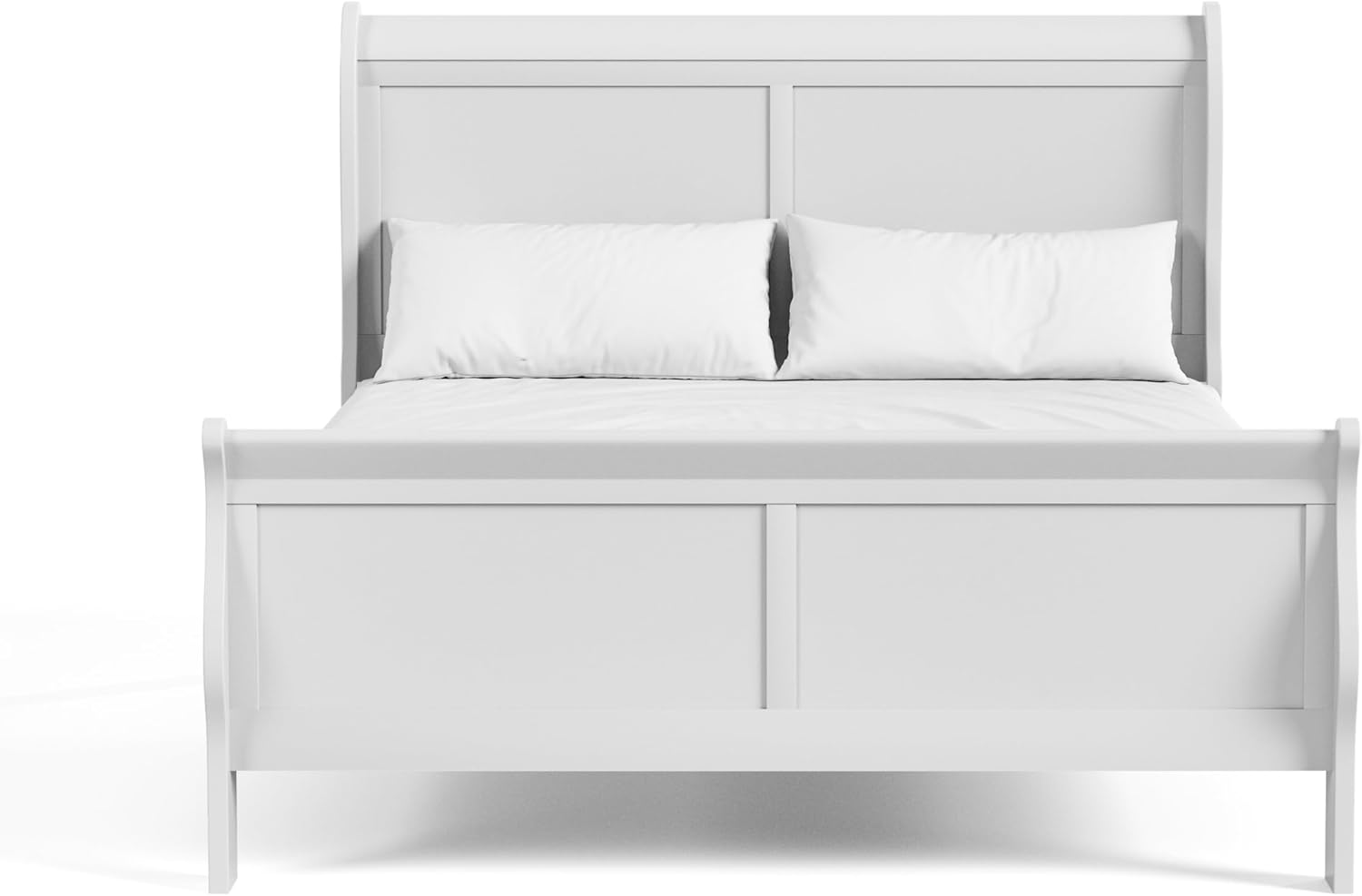 Furniture of America Arabella Traditional Wood Queen Bed Frame with Headboard and Footboard, Elegant Sleigh Design Bedframe for Bedroom, Guest Room, Easy Assembly, Box Spring Required, White