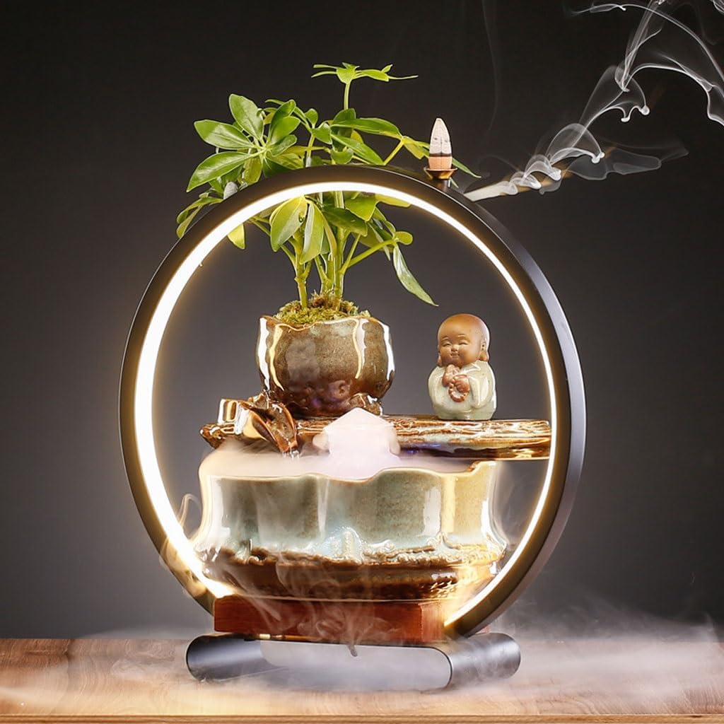 GUERNSEY Tabletop Fountain Chinese Style Desktop Fish Tank Ornaments Creative Water Ornaments Hotel Opening Decoration Ornaments Indoor Waterfall Feature Indoor Fountain
