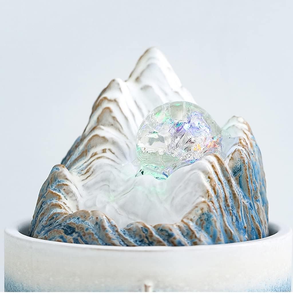 HIHELO Desktop Fountain Tabletop Fountain Ceramic Circulating Flow Fountain Ornament Living Room Entrance Office Desktop Fountain with Rolling Ball Water Fountain Outdoor (Color : A)