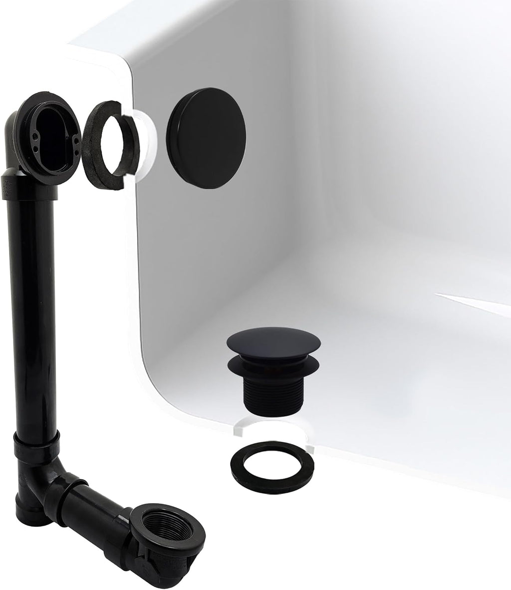 Westbrass 493144H-62 14' Sch. 40 ABS Bath Waste & Overflow Assembly with Tip-Toe Drain Plug and Illusionary Faceplate, Matte Black (4-Pack)