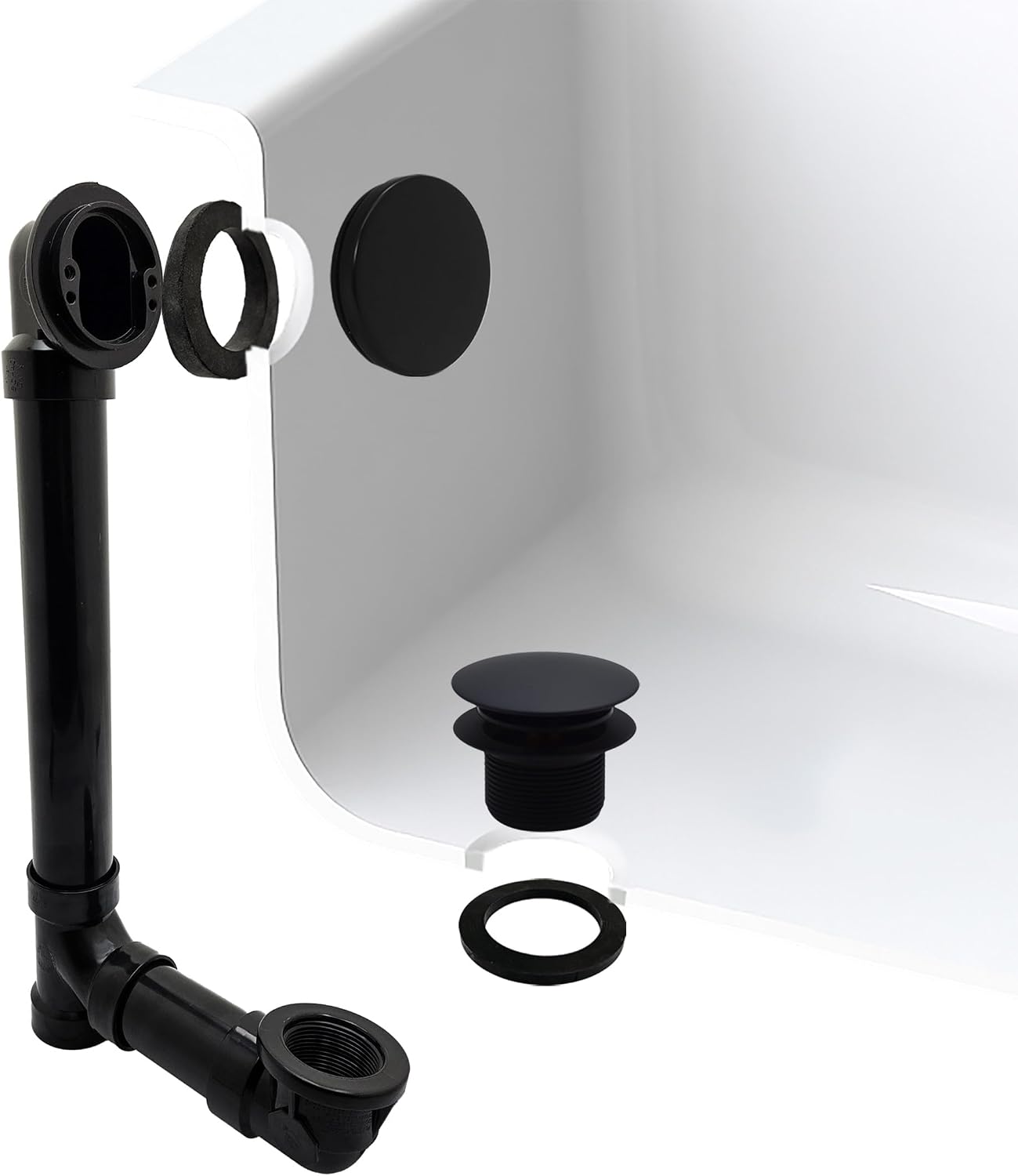 Westbrass 493144H-62 14' Sch. 40 ABS Bath Waste & Overflow Assembly with Tip-Toe Drain Plug and Illusionary Faceplate, Matte Black (4-Pack)