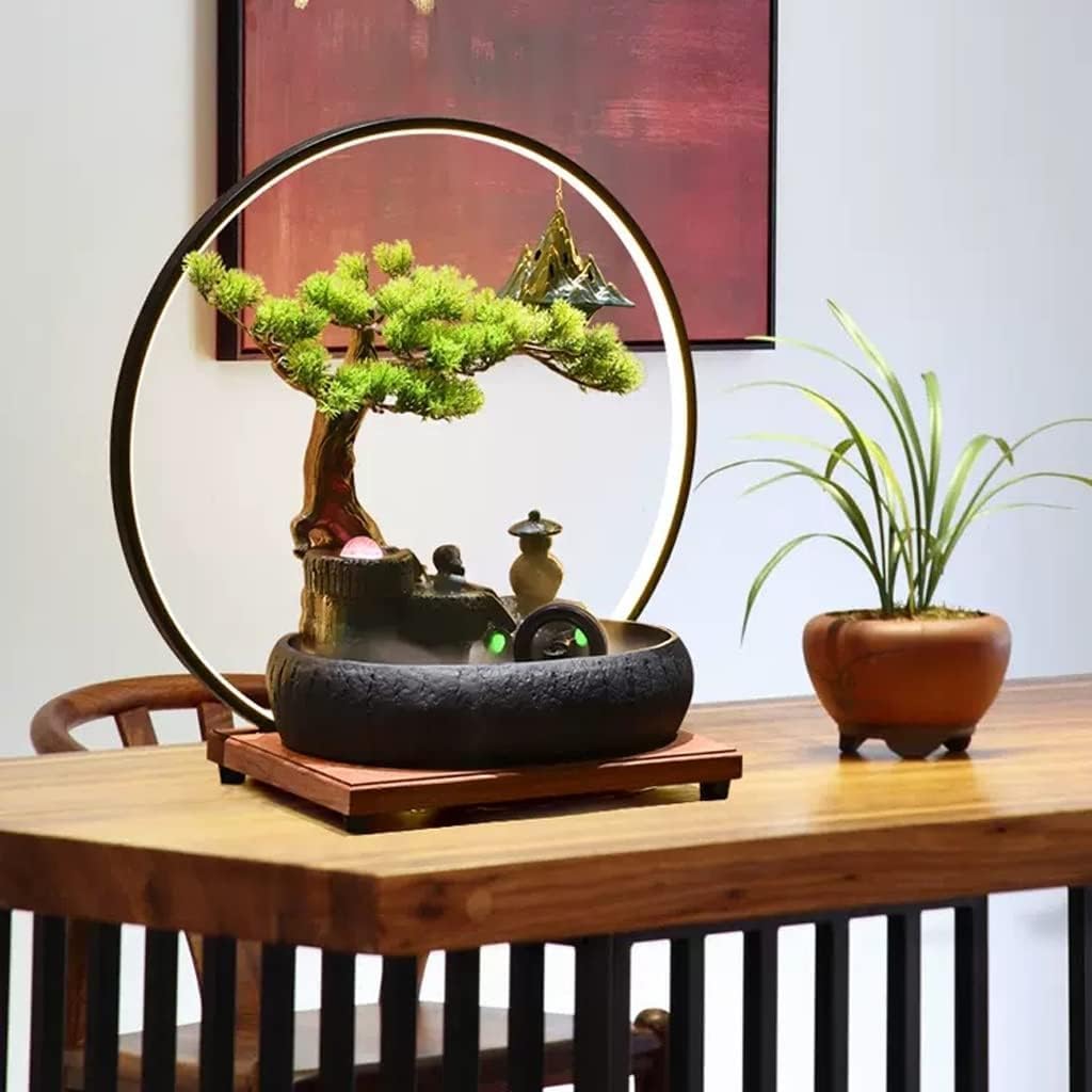 Ceramic Tabletop Fountain with LED Light Ring, Zen Charm, Soothing and Relaxing, Suitable for Home, Office, Etc.