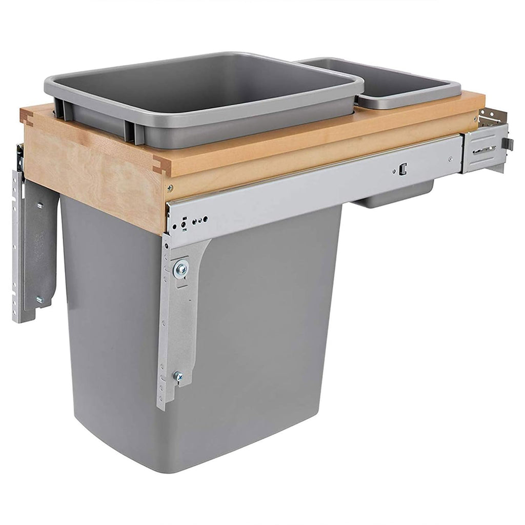 Rev-A-Shelf 35 Qt Top Mount Single Pullout Under Cabinet Kitchen Trash Cans w/Soft-Close for Base Cabinets,150 Pound Rated Full-Extension Slides, Min Opening Width of 12', Silver, 4WCTM-12BBSCDM1