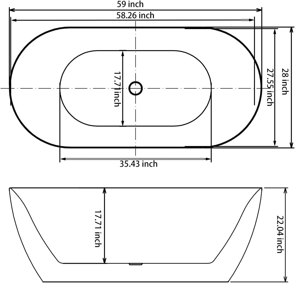 59' Acrylic Freestanding Bathtub，Double Ended Shape lozenge texture Bathtub with Integrated Slotted Overflow, Toe-Tap Chrome Drain, cUPC Certified,Black