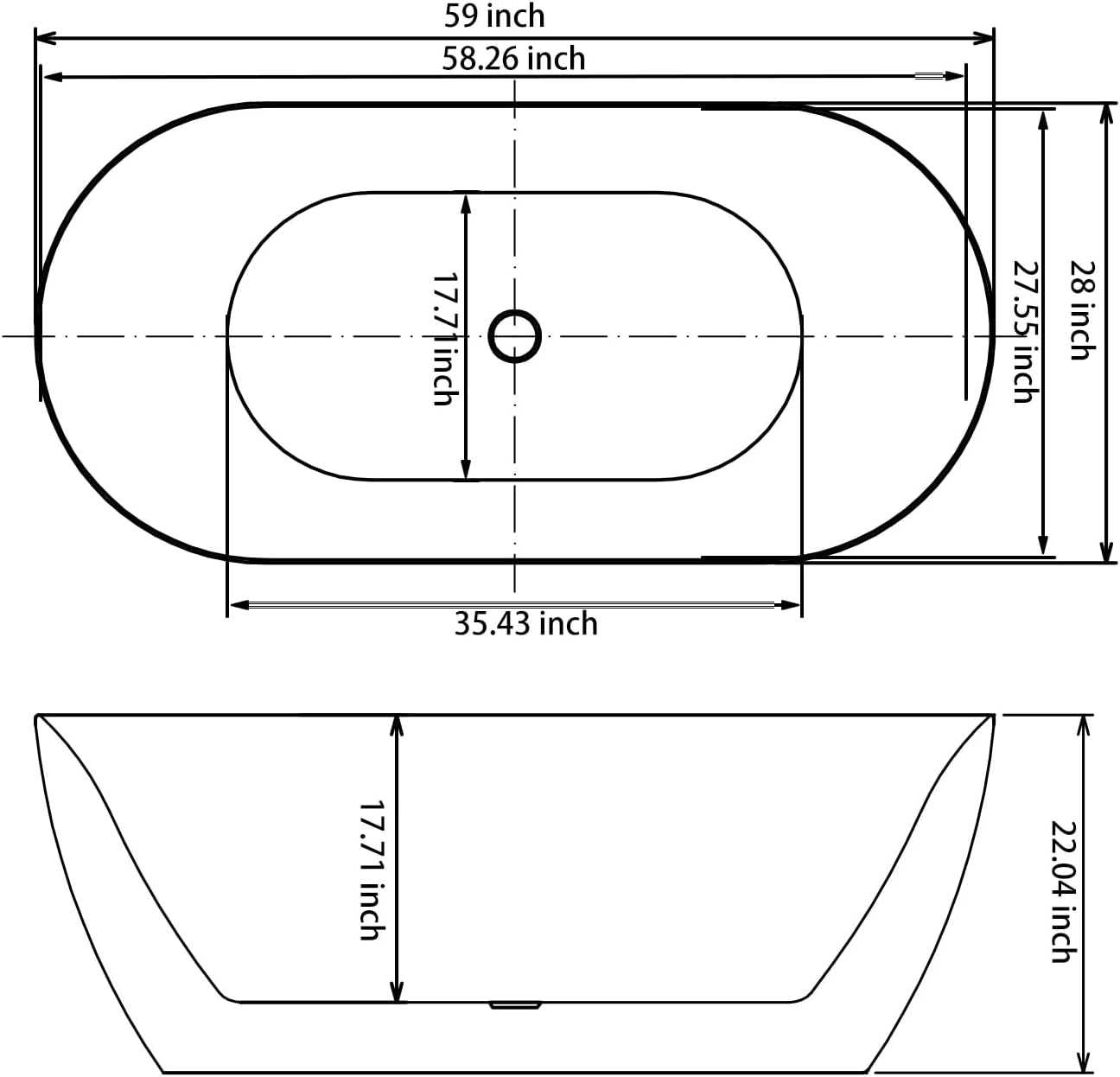 59' Acrylic Freestanding Bathtub，Double Ended Shape lozenge texture Bathtub with Integrated Slotted Overflow, Toe-Tap Chrome Drain, cUPC Certified,Black