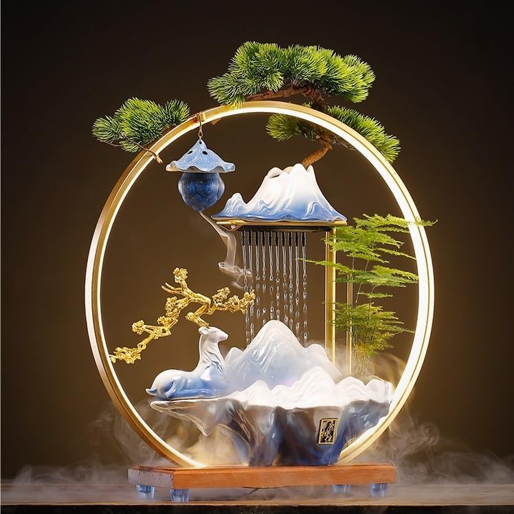 GUERNSEY Tabletop Fountain Tabletop Fountain Ceramic Crafts Ornaments Circulating Water Backflow Incense Burner Living Room Decorations Indoor Fountain
