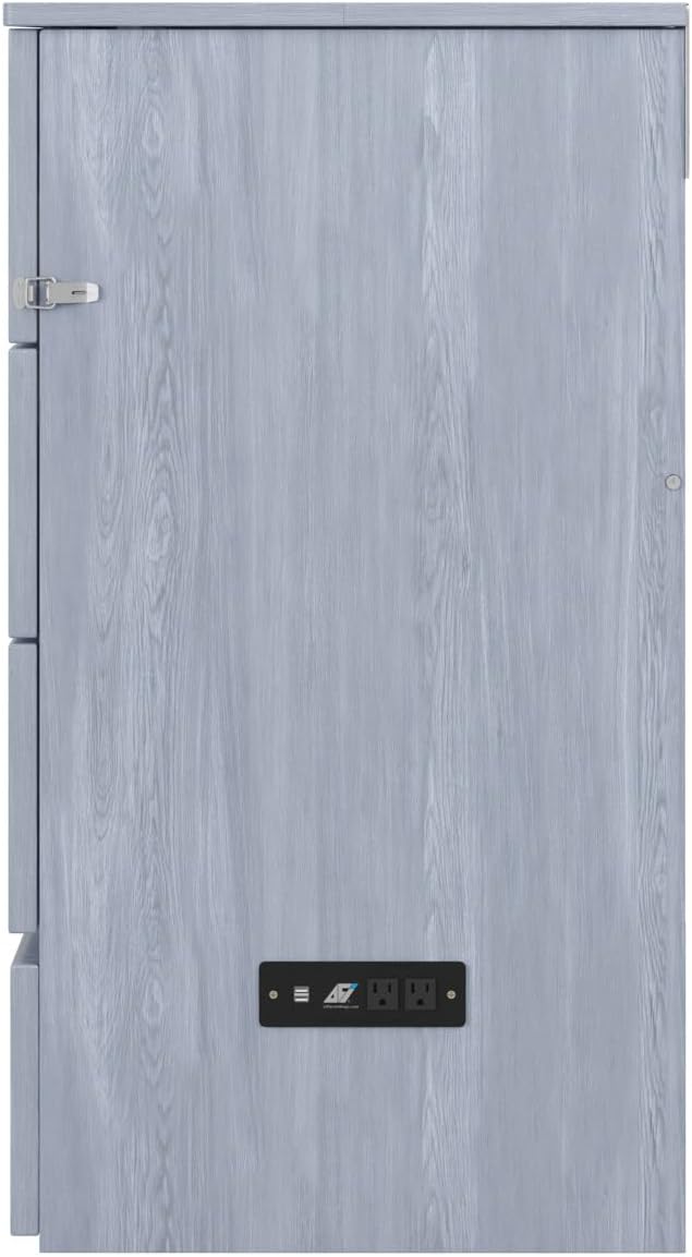 AFI, Northfield Murphy Bed Chest Queen with 6' Mattress, Storage Drawer & Built-in USB Charger, Driftwood