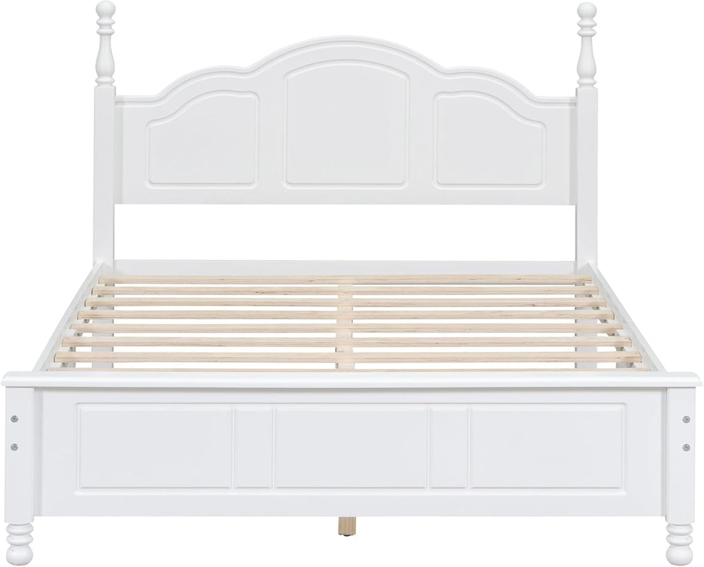 3-Pieces Bedroom Sets, Retro Style Full Size Platform Bed with Wooden Slat Support and Headboard, Wooden Bedroom Furniture Set with 2 Nightstands for Kids Teens Adults Bedroom (White + Wood 078)