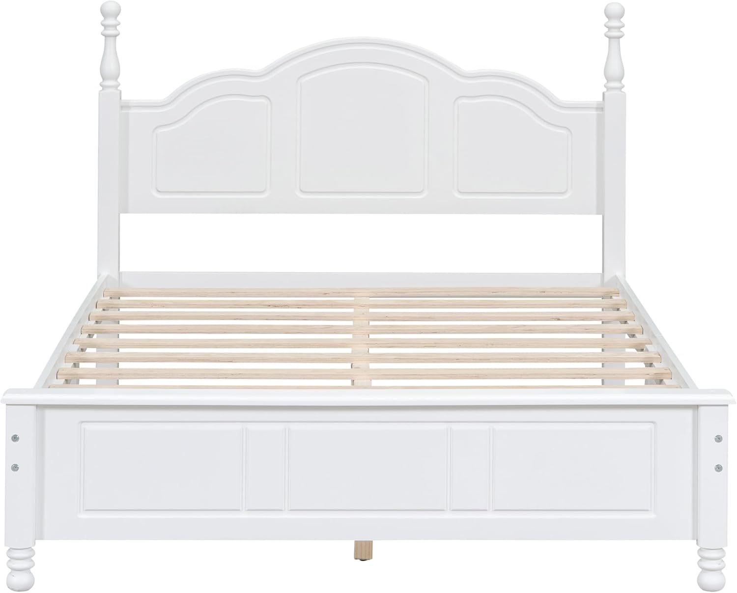3-Pieces Bedroom Sets, Retro Style Full Size Platform Bed with Wooden Slat Support and Headboard, Wooden Bedroom Furniture Set with 2 Nightstands for Kids Teens Adults Bedroom (White + Wood 078)