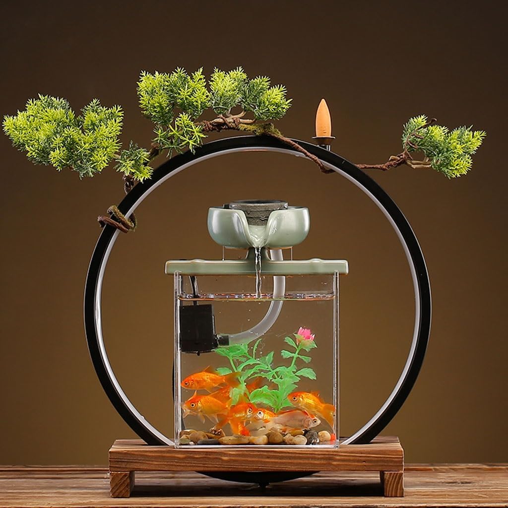 GUERNSEY Tabletop Fountain Tabletop Fountains Chinese-Style Simple Fish Tank Water Ornaments Indoor Circulating Water Desktop Fountain Ornaments Desktop Art Indoor Fountain