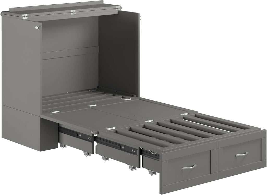 AFI, Hamilton Twin XL Murphy Bed Chest with 6' Mattress, Storage Drawer, and Built-in USB Charger, Grey