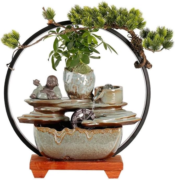 GUERNSEY Tabletop Fountain Chinese Rockery Ceramic Water Ornaments Living Room Creative Office Desktop Circulating Water Fountain Ornaments Indoor Waterfall Feature Indoor Fountain