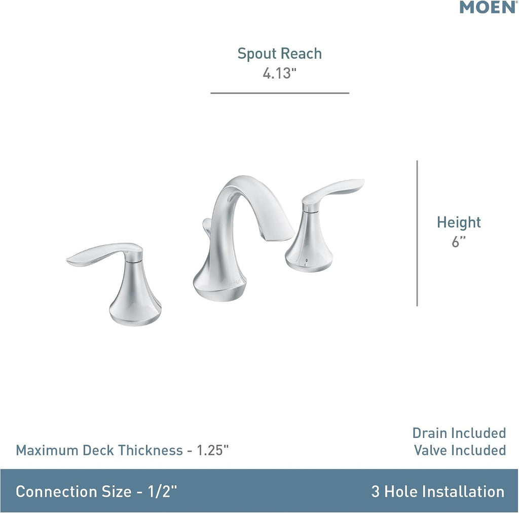 Moen Eva Brushed Nickel Two-Handle High Arc Widespread Bathroom Sink Faucet for 3-Hole Setups with Valve Included, TV6420BN