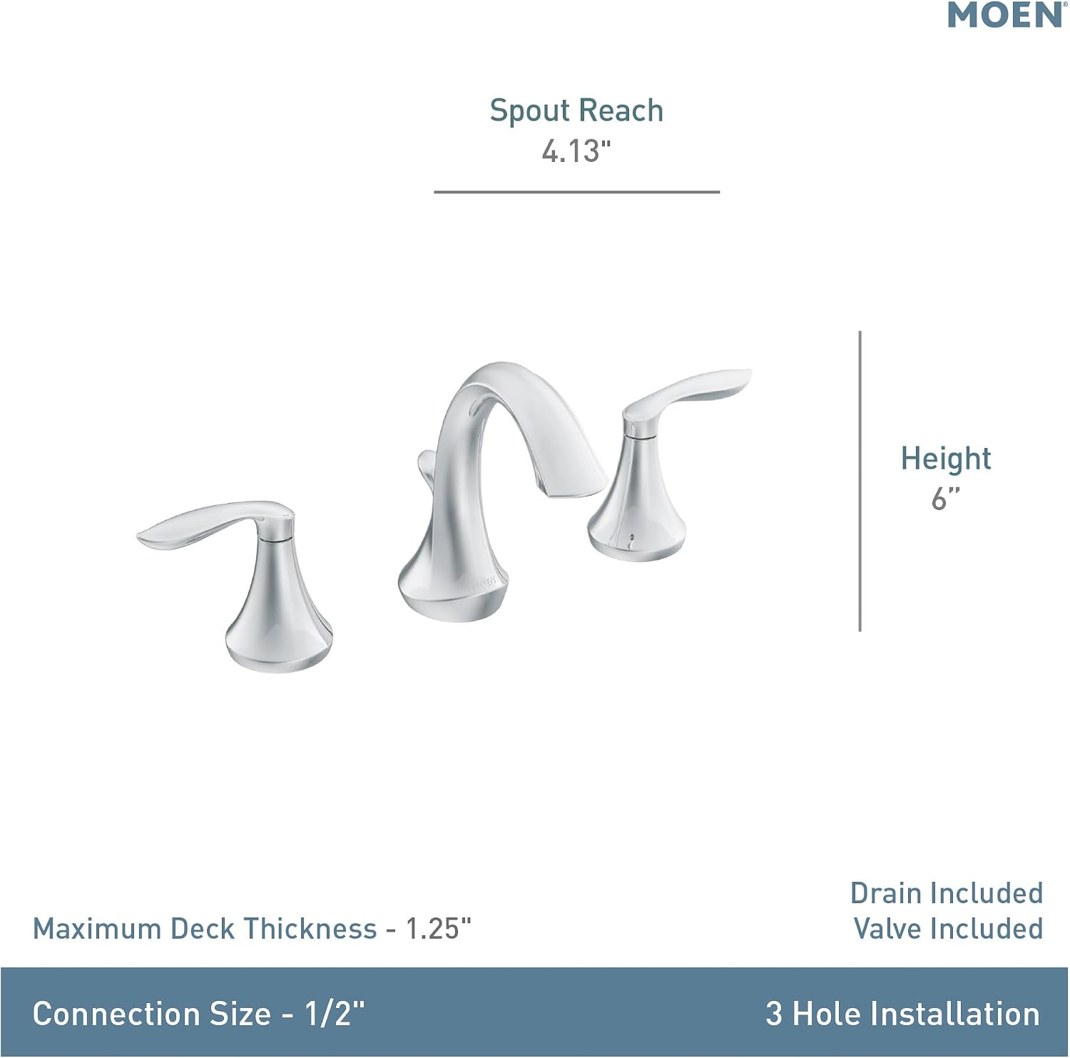 Moen Eva Brushed Nickel Two-Handle High Arc Widespread Bathroom Sink Faucet for 3-Hole Setups with Valve Included, TV6420BN