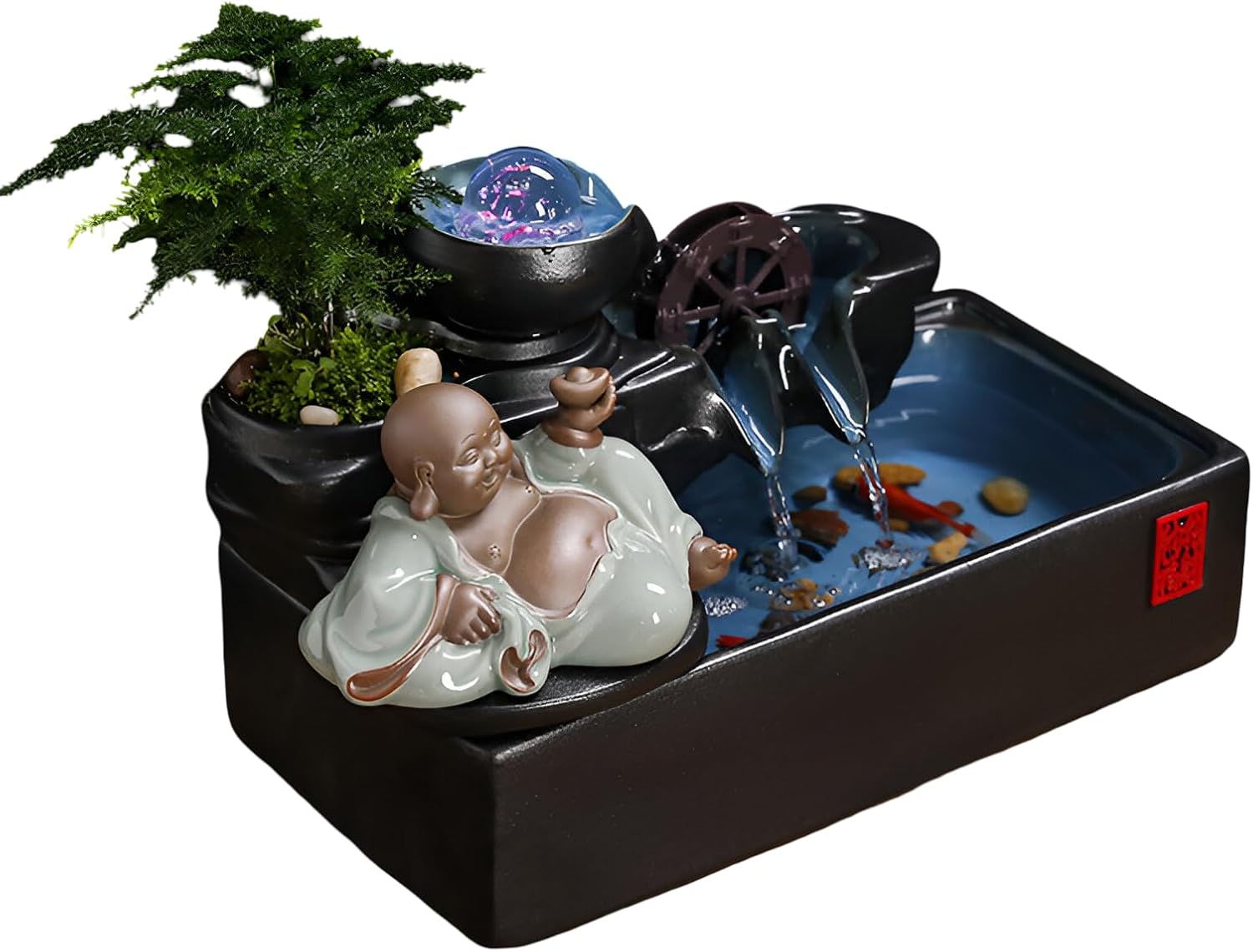 Zen Tabletop Fountain with LED Lights & Mist Maker - Indoor Waterfall Decor with Crystal Stones for Home, Office, Meditation Room - Relaxing Desktop Humidifier Gift (C Style)(B Style)