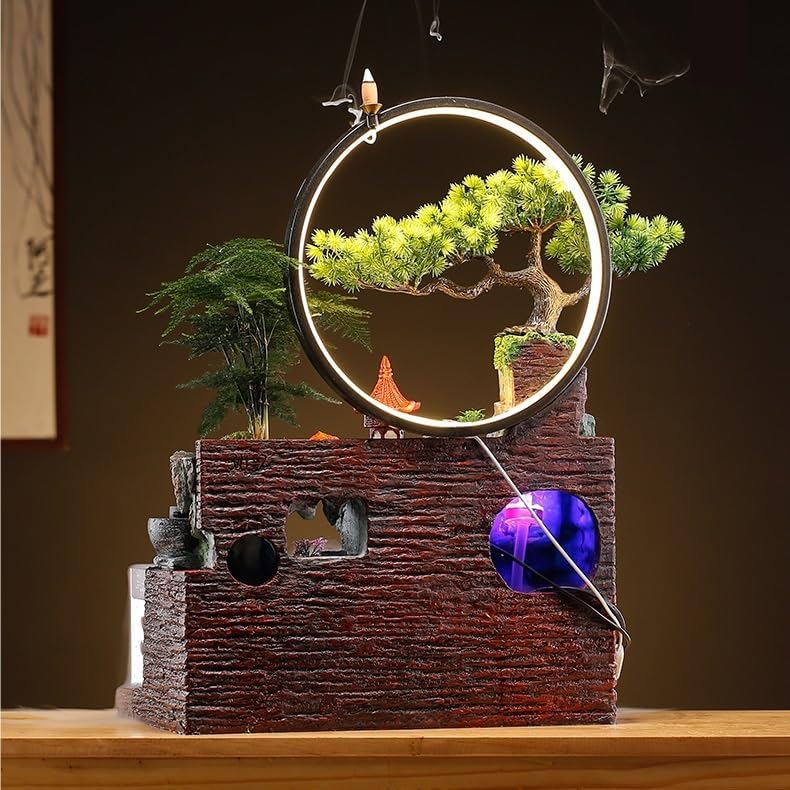 GUERNSEY Tabletop Fountain Tabletop Fountain Creative Living Room Water Fountain Humidifier Fish Tank Landscape Decoration Landscaping Office Desktop Decoration Indoor Fountain