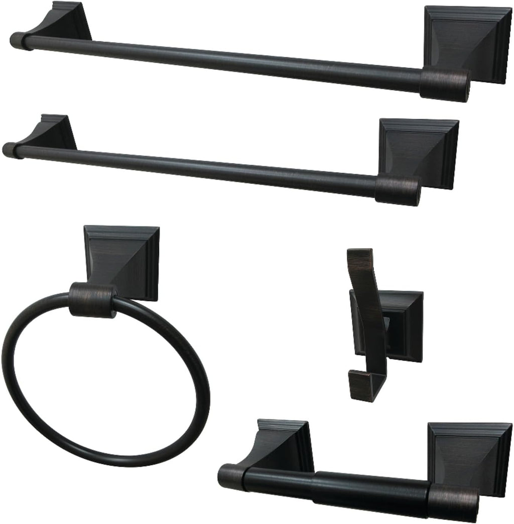 Kingston Brass BAHK61212478ORB 18-Inch and 24-Inch Towel-Bar, 6-Inch Towel-Ring, Toilet Paper Holder and Robe Hook Monarch Bathroom Accessories, 5-Piece in Set, Oil Rubbed Bronze