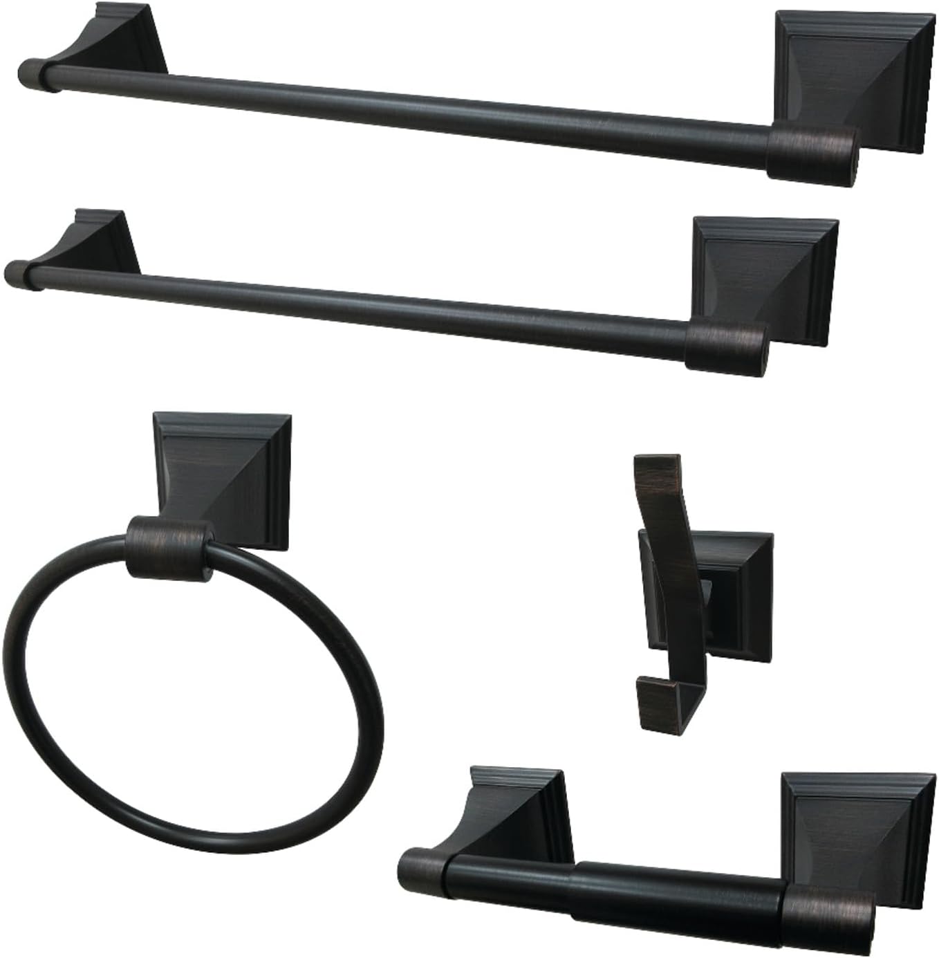 Kingston Brass BAHK61212478ORB 18-Inch and 24-Inch Towel-Bar, 6-Inch Towel-Ring, Toilet Paper Holder and Robe Hook Monarch Bathroom Accessories, 5-Piece in Set, Oil Rubbed Bronze