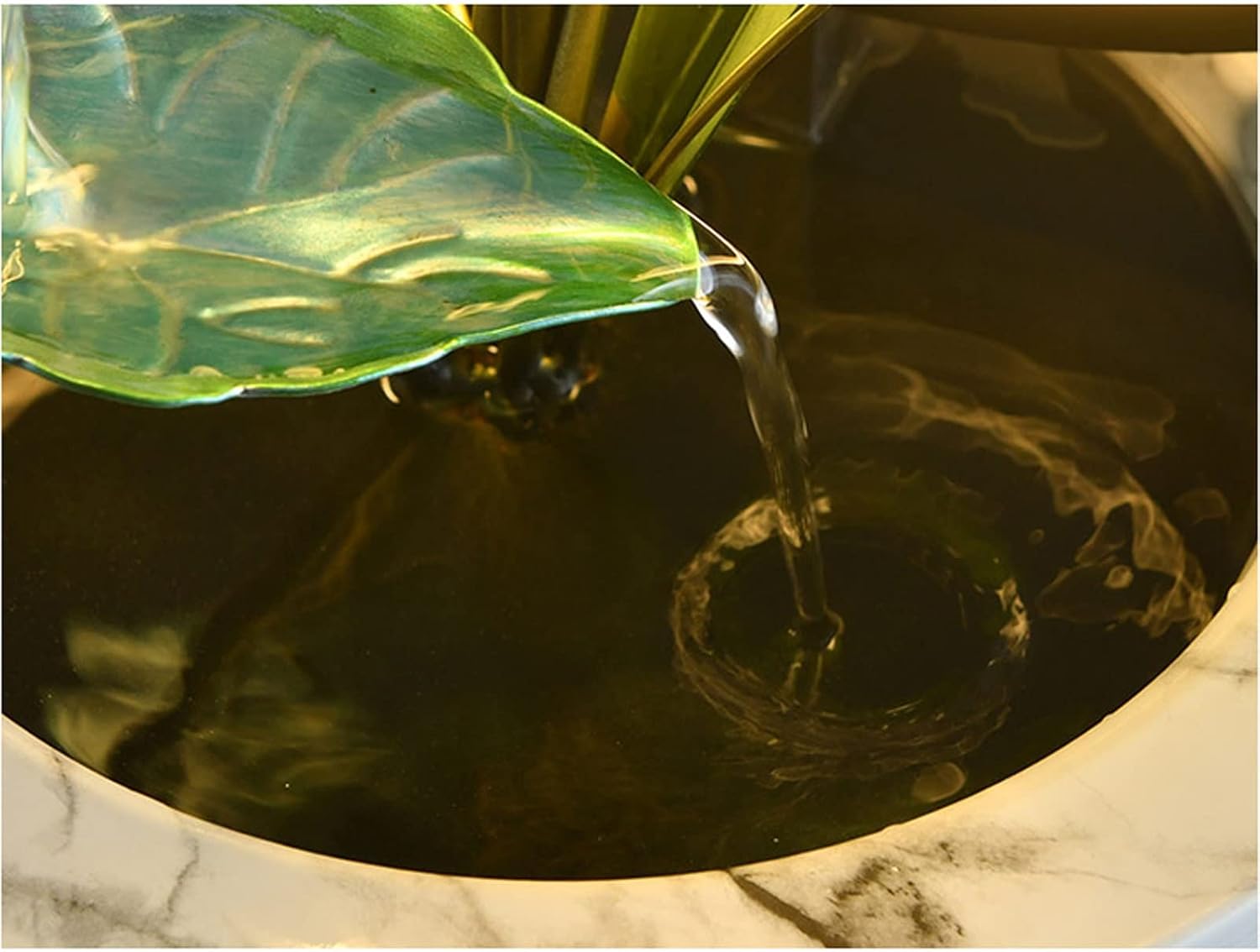 HIHELO Desktop Fountain Tabletop Fountain Indoor Lotus Leaf Leisure Fountain Tabletop Waterfall Decorative Fountain with Round Scene Lights Water Fountain Outdoor